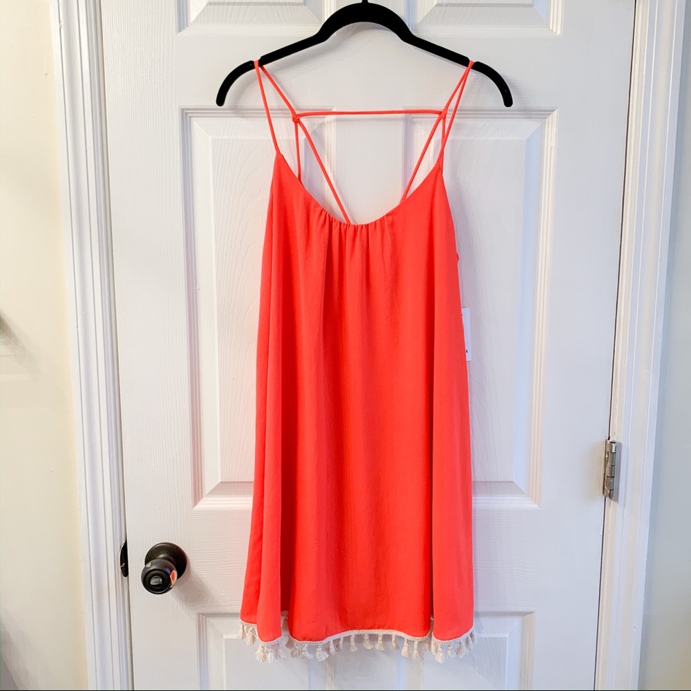 Bright coral fringe dress